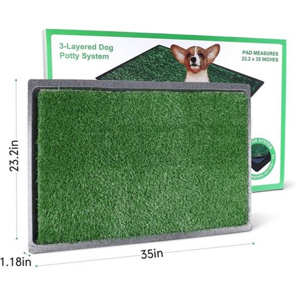 Large Dog Grass Pad with Tray (35inX23.2in), Artificial Grass Mats Washable Pad - Picture 6 of 6